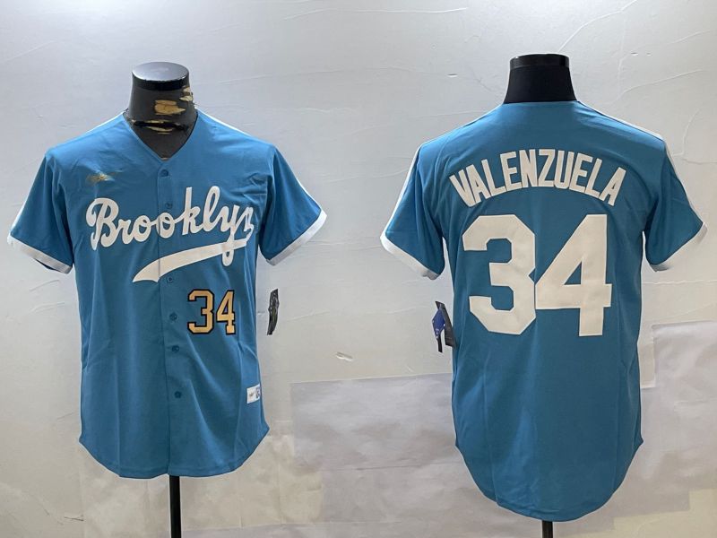 Men Los Angeles Dodgers #34 Valenzuela Light Blue Game 2024 Nike MLB Jersey style 10294->los angeles dodgers->MLB Jersey